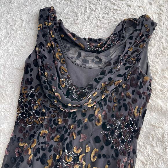 SOLD Sue Wong beaded silk velvet burnout cowl neck midi dress asymmetrical 8 - Picture 7 of 13